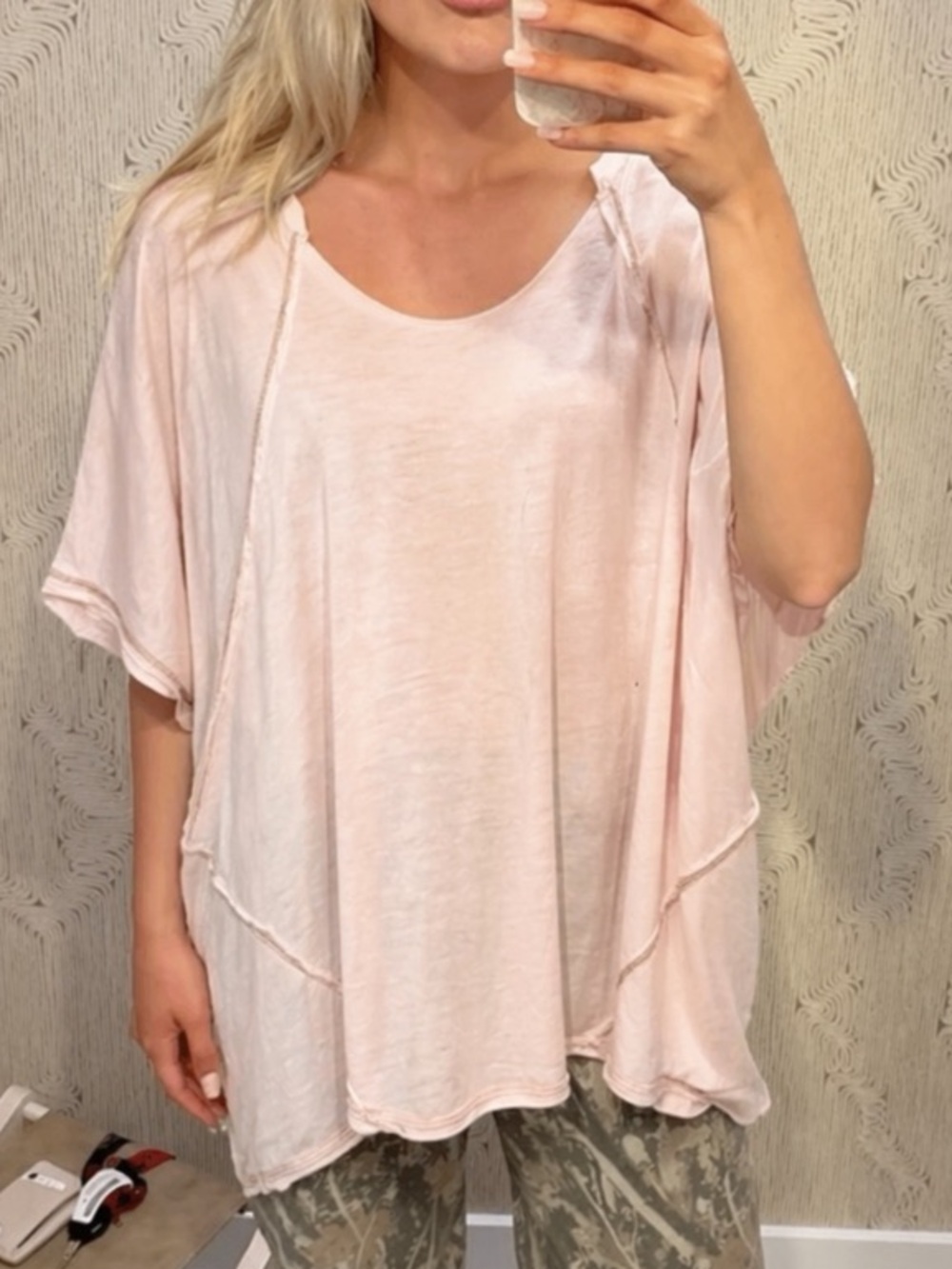 Anthropologie T.LA Blush Short-Sleeve Scoop Neck Dolman TShirt Oversized Medium - Picture 6 of 10